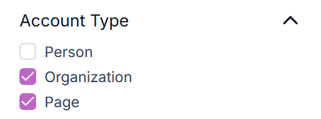 Screenshot of account type filter