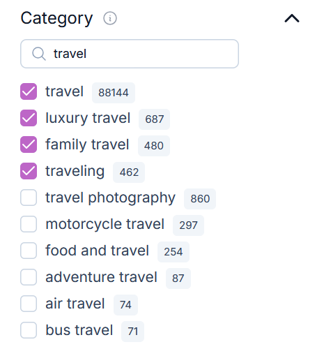 Screenshot of category filter
